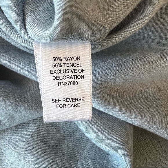 EST. 1945 Denim Embroidered Neckline Top, Tassel Tie Front - Picture 9 of 10